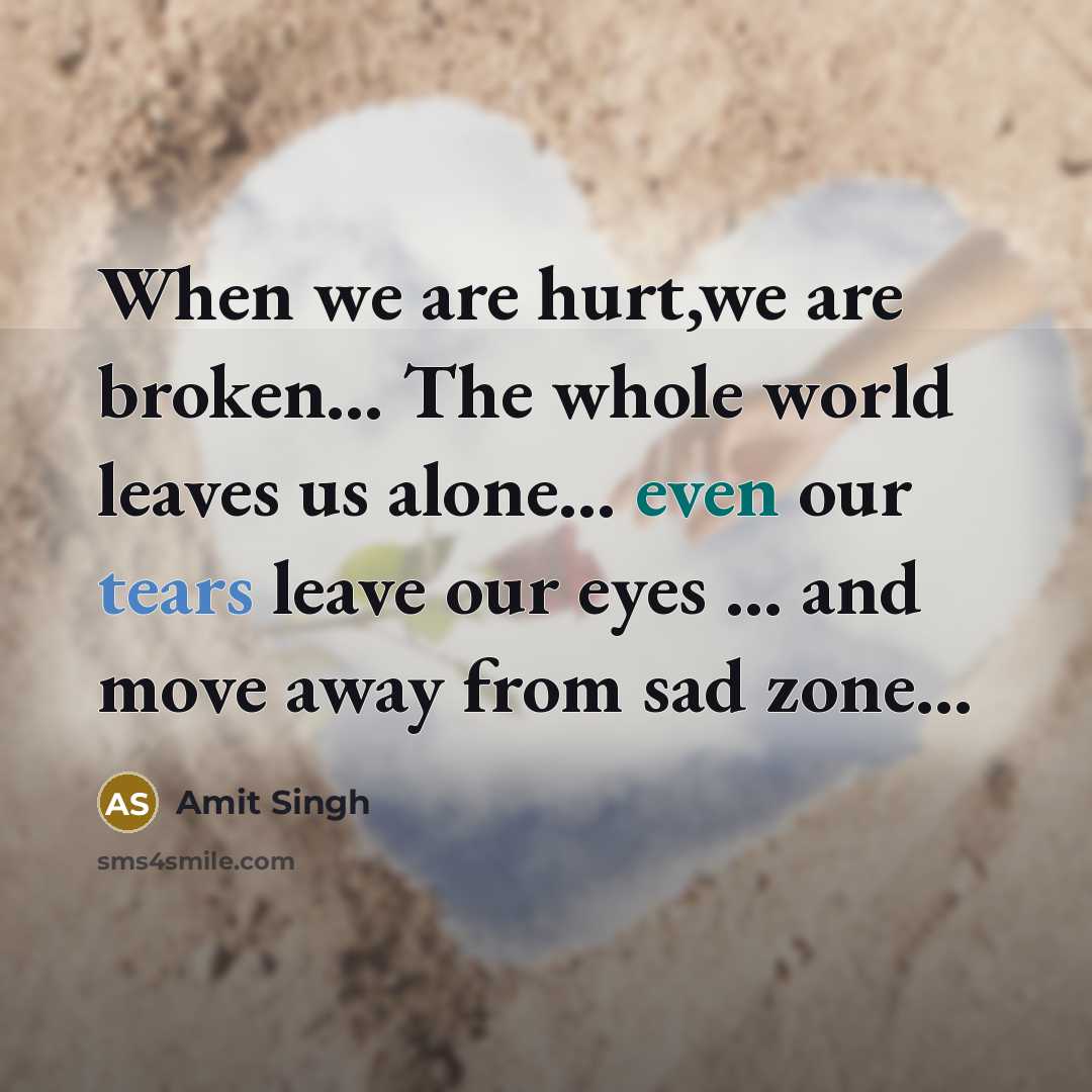 “When we are hurt,we are broken… The whole world leaves us alone… even our tears leave our eyes ... and move away from sad zone…” quote by Amit Singh