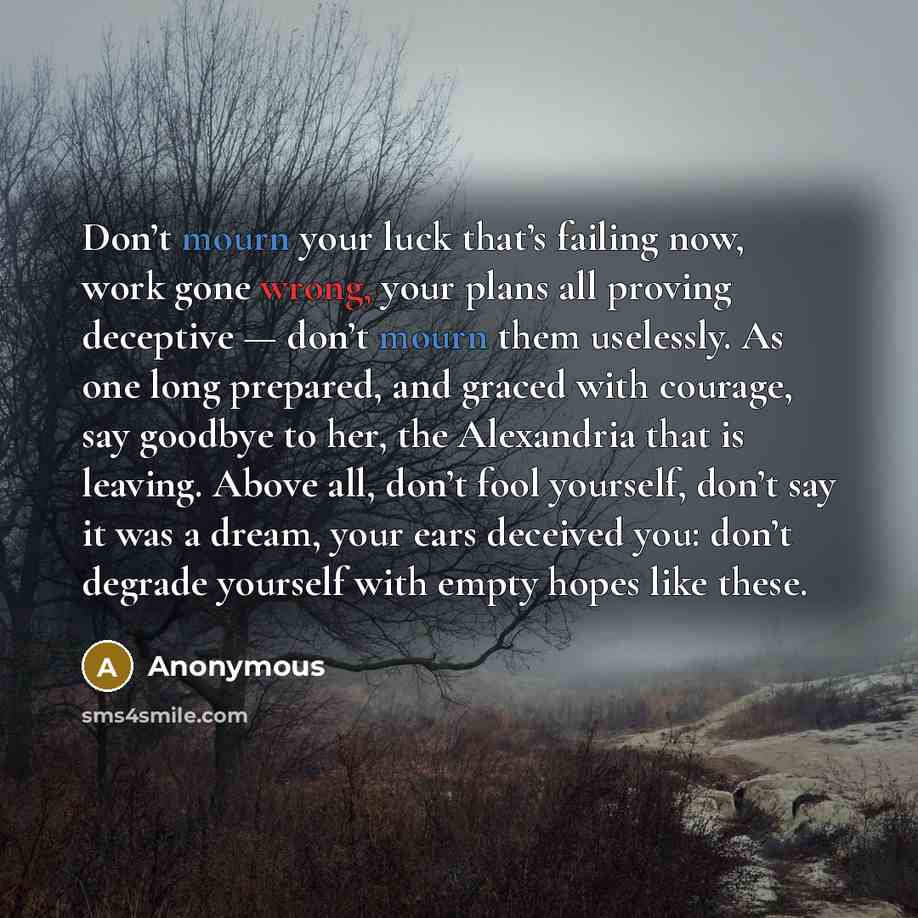 “Don’t mourn your luck that’s failing now, work gone wrong,…” quote by Anonymous