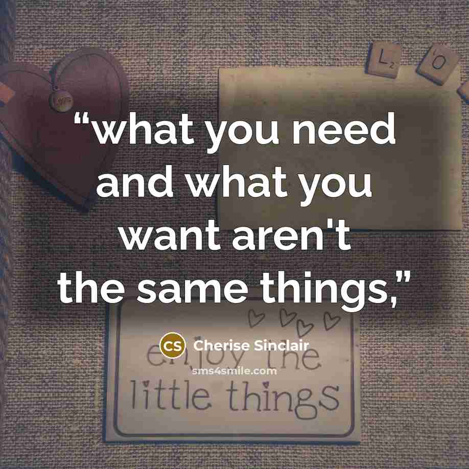 “what you need and what you want aren't the same things,” quote by Cherise Sinclair