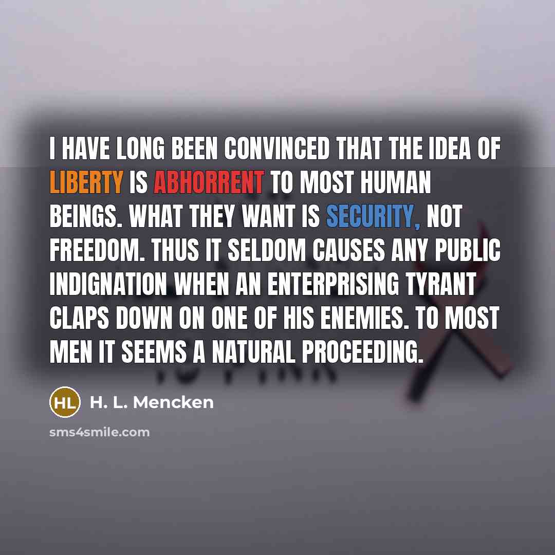 “I have long been convinced that the idea of liberty…” quote by H. L. Mencken