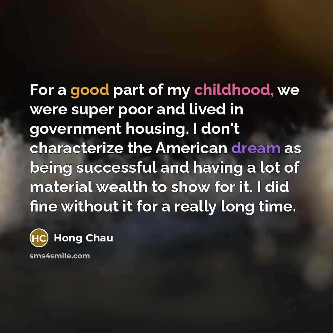 “For a good part of my childhood, we were super poor and lived in government housing. I don't characterize the American dream as being successful and having a lot of material wealth to show for it. I did fine without it for a really long time.” quote by Hong Chau