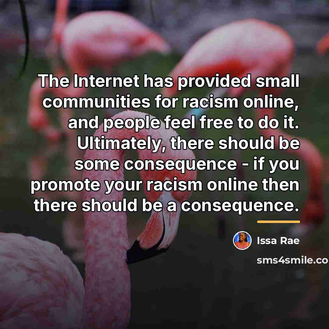 “The Internet has provided small communities for racism online, and…” quote by Issa Rae