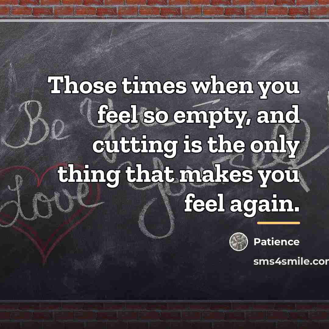 “Those times when you feel so empty, and cutting is…” quote by Patience