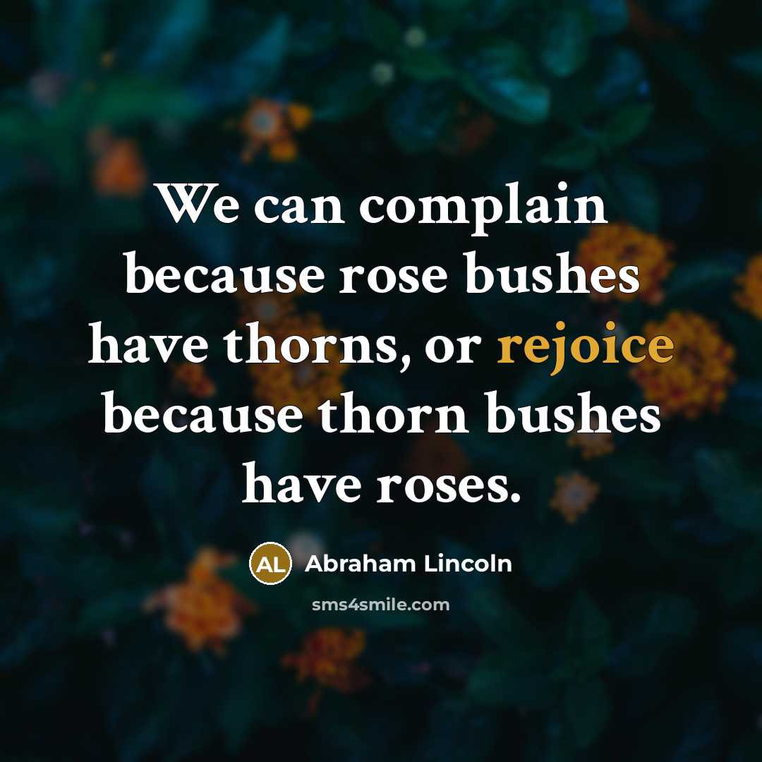 “We can complain because rose bushes have thorns, or rejoice…” quote by Abraham Lincoln
