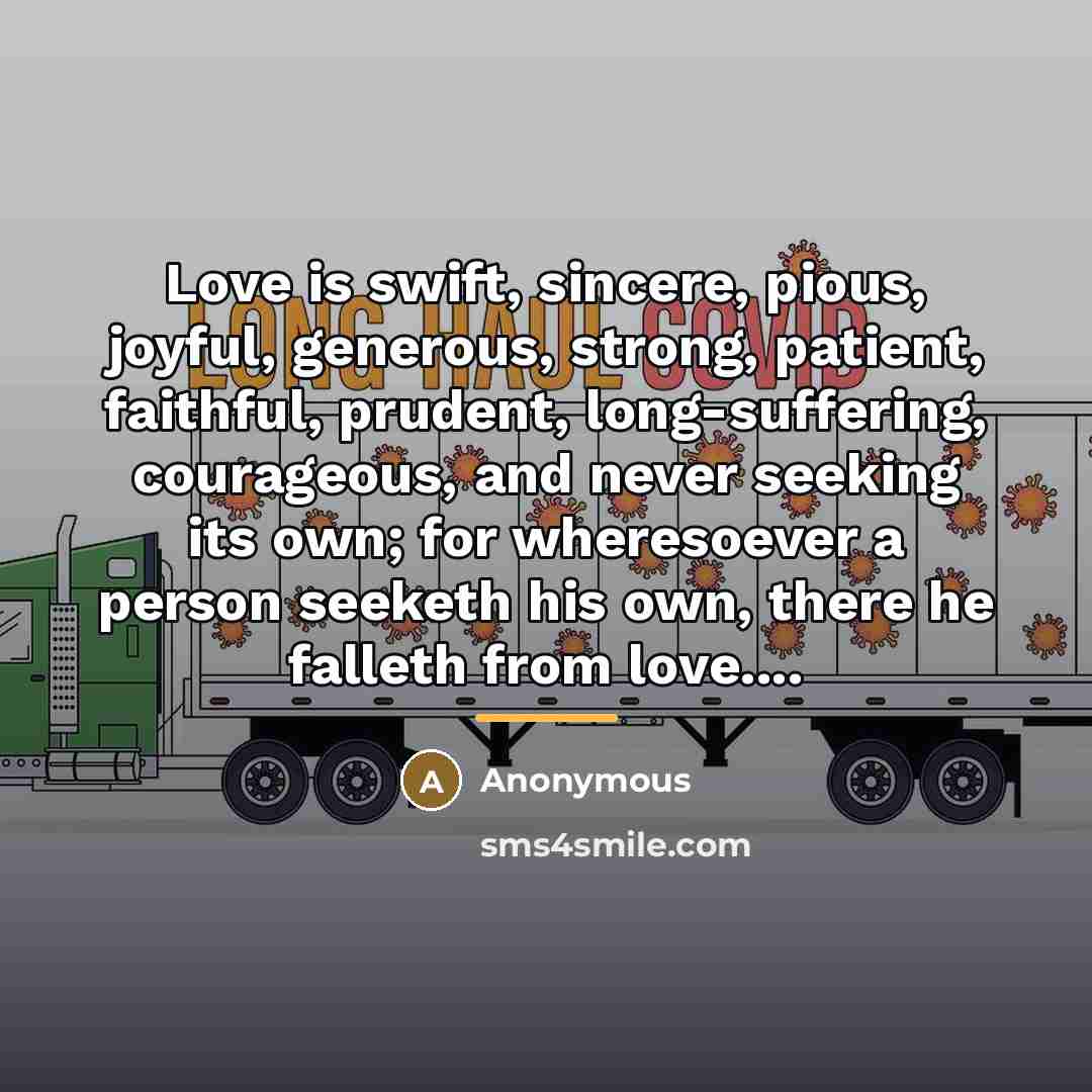 “Love is swift, sincere, pious, joyful, generous, strong, patient, faithful,…” quote by Anonymous