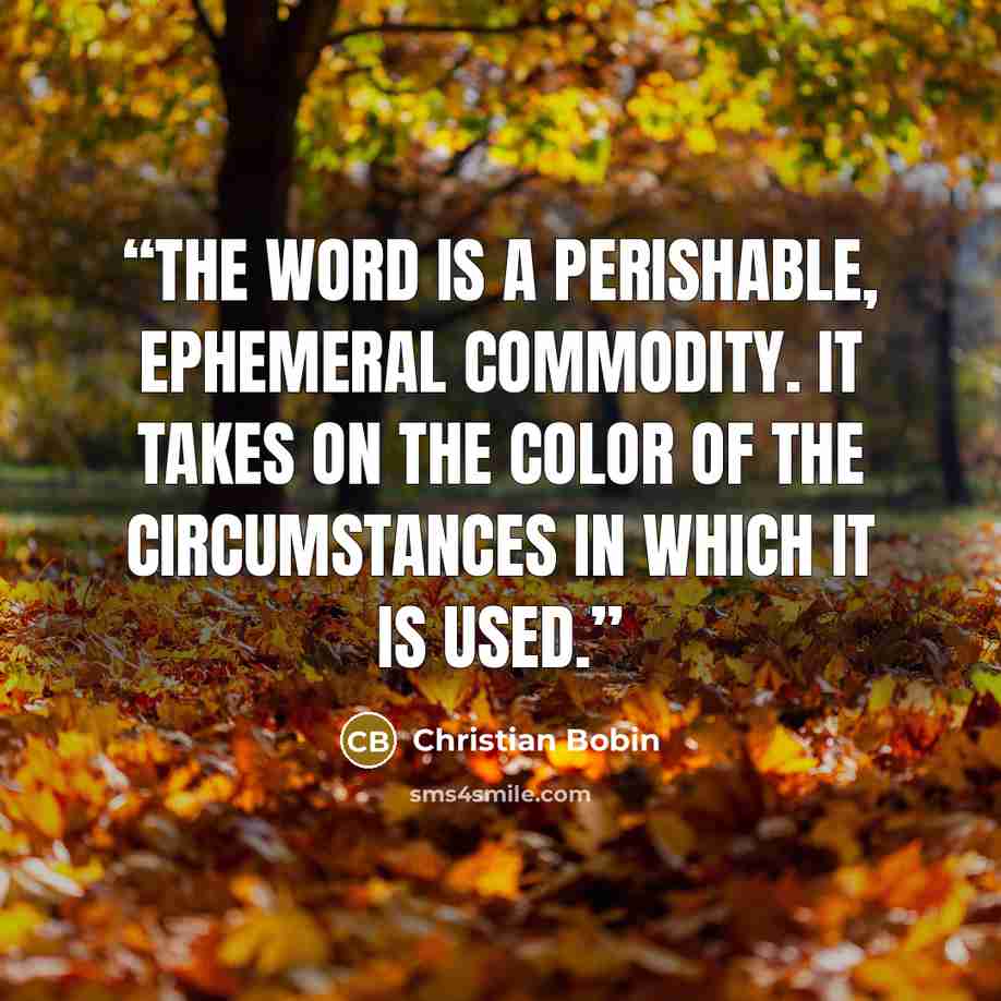 “The word is a perishable, ephemeral commodity. It takes on the color of the circumstances in which it is used.” quote by Christian Bobin