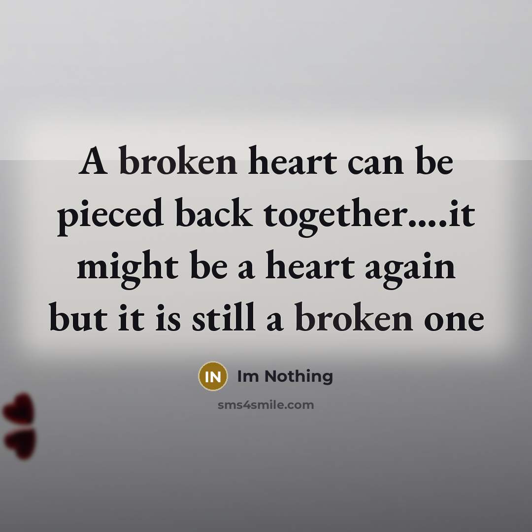 “A broken heart can be pieced back together….it might be a heart again but it is still a broken one” quote by Im Nothing