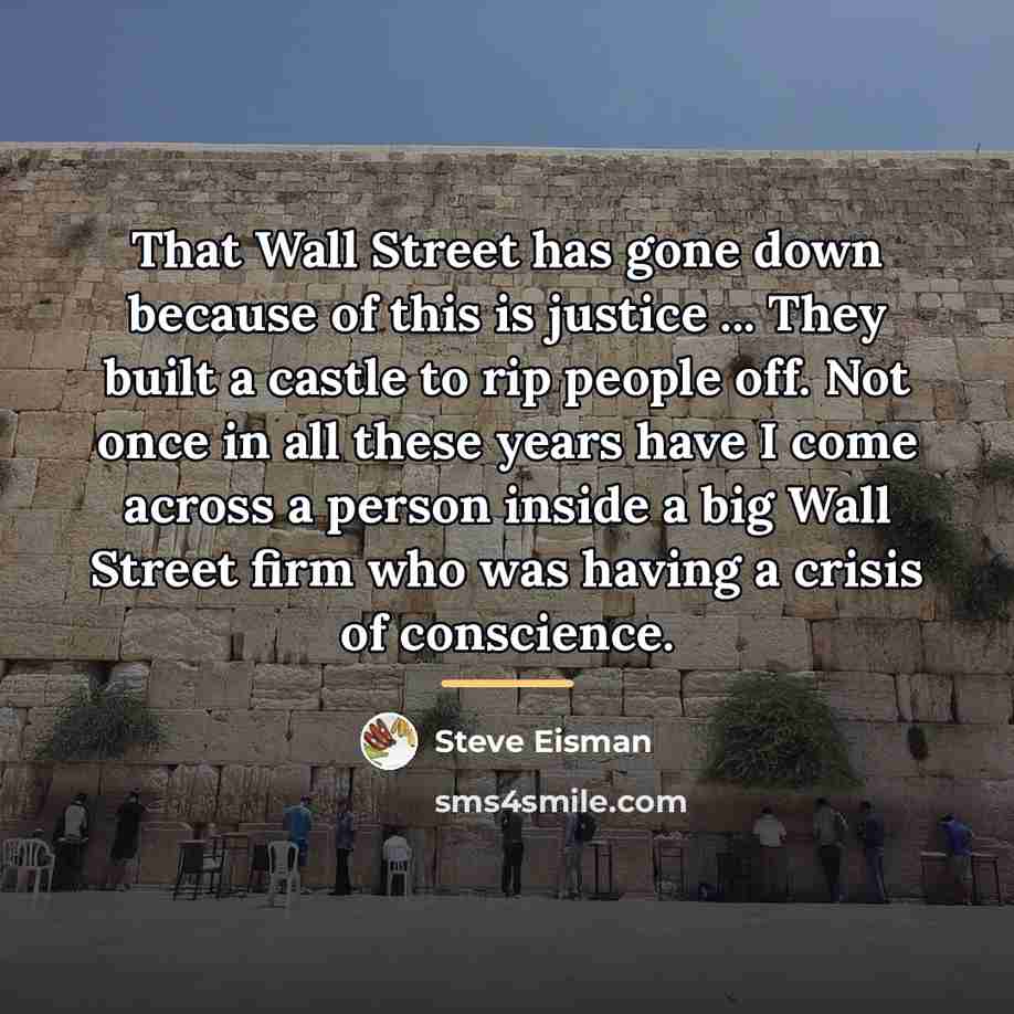 “That Wall Street has gone down because of this is…” quote by Steve Eisman