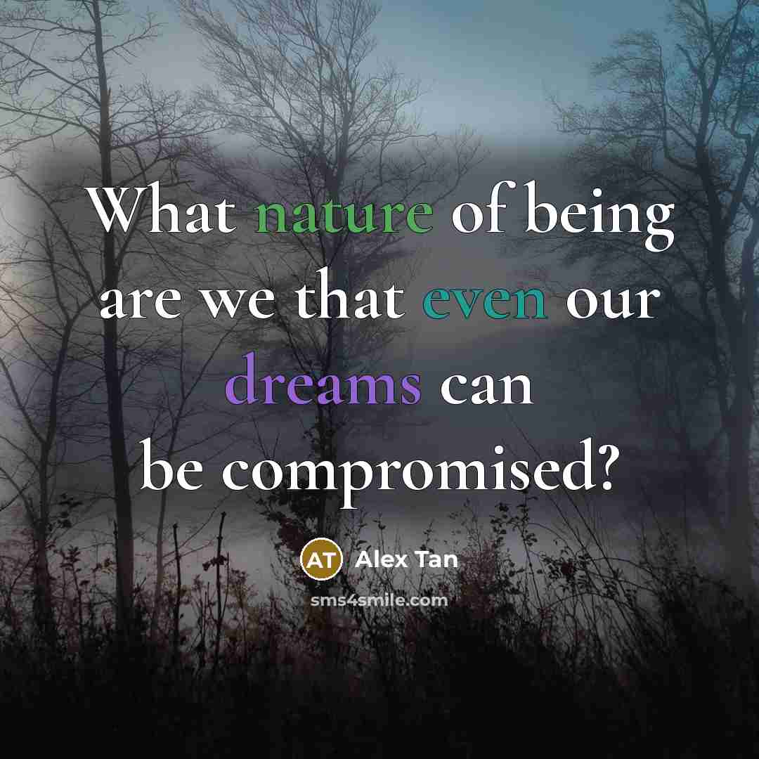 “What nature of being are we that even our dreams can be compromised?” quote by Alex Tan