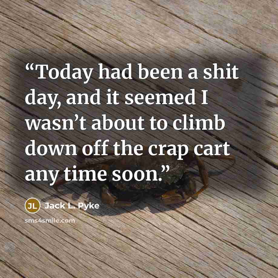 “Today had been a shit day, and it seemed I wasn’t about to climb down off the crap cart any time soon.” quote by Jack L. Pyke