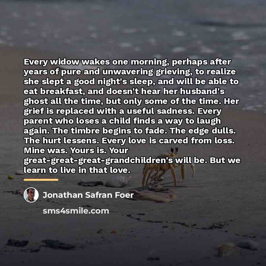 “Every widow wakes one morning, perhaps after years of pure…” quote by Jonathan Safran Foer