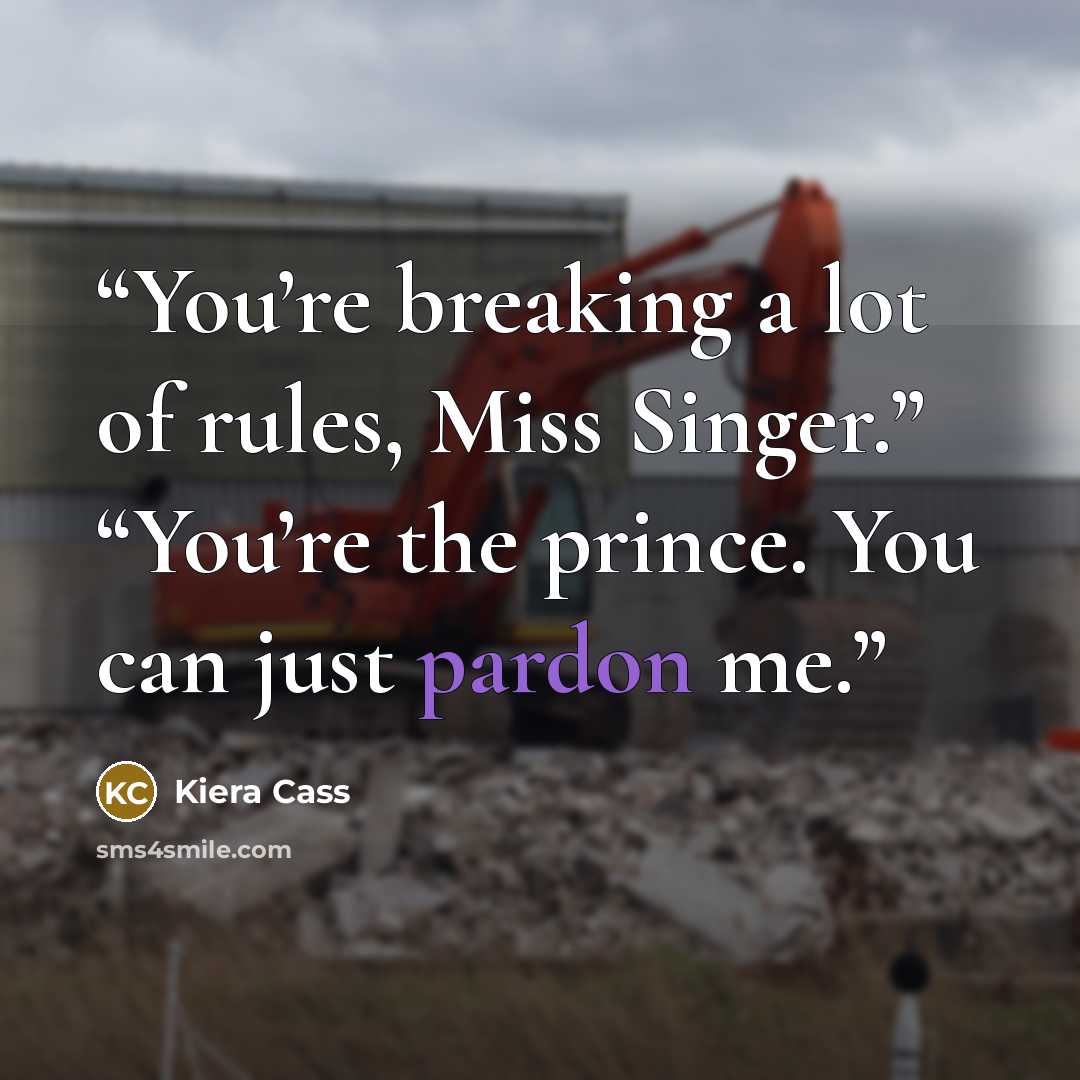 “You’re breaking a lot of rules, Miss Singer.” “You’re the prince. You can just pardon me.” quote by Kiera Cass