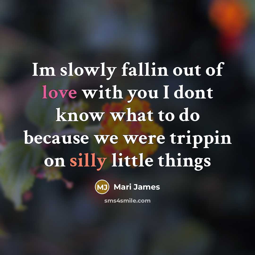 “Im slowly fallin out of love with you I dont know what to do because we were trippin on silly little things” quote by Mari James