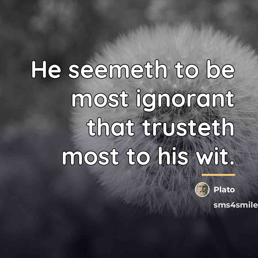 “He seemeth to be most ignorant that trusteth most to…” quote by Plato