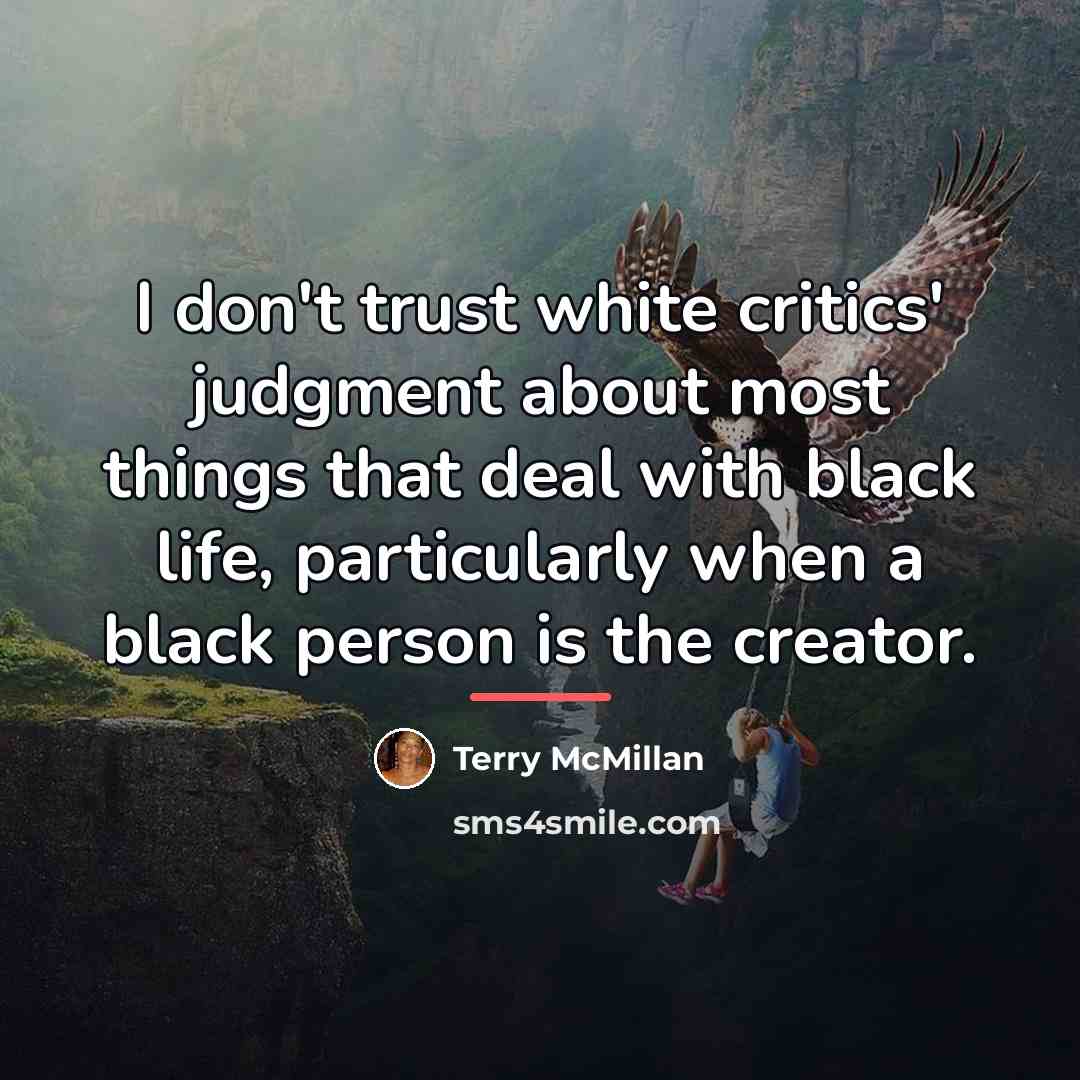 “I don't trust white critics' judgment about most things that…” quote by Terry McMillan