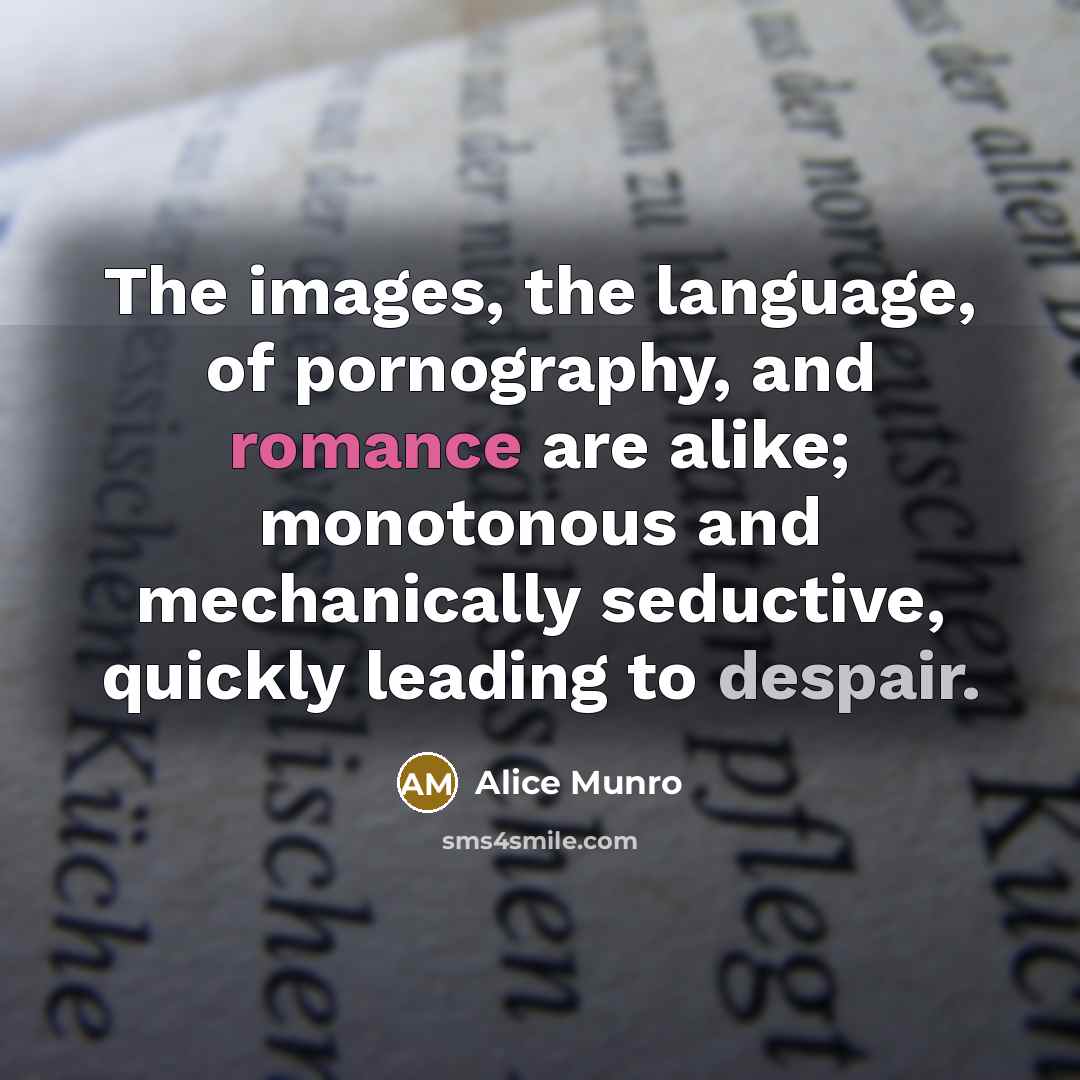 “The images, the language, of pornography, and romance are alike;…” quote by Alice Munro