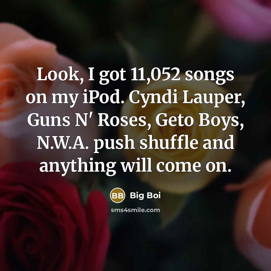 “Look, I got 11,052 songs on my iPod. Cyndi Lauper,…” quote by Big Boi