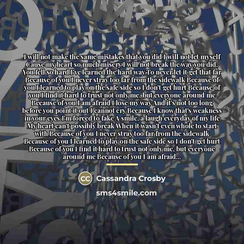 “I will not make the same mistakes that you did…” quote by Cassandra Crosby