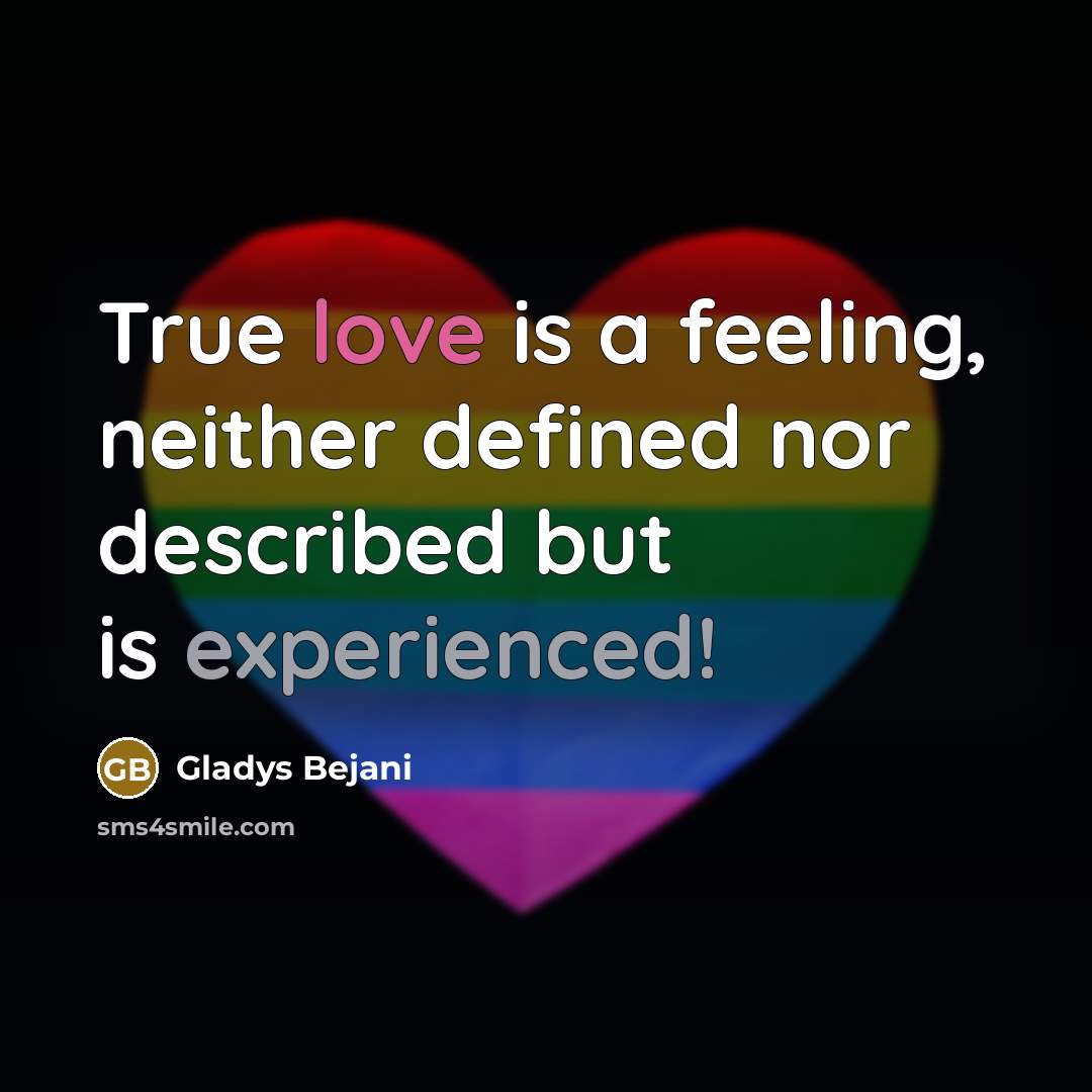 “True love is a feeling, neither defined nor described but…” quote by Gladys Bejani