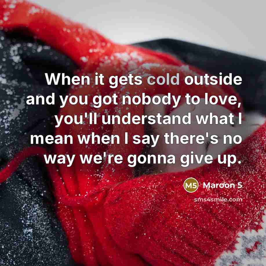 “When it gets cold outside and you got nobody to…” quote by Maroon 5