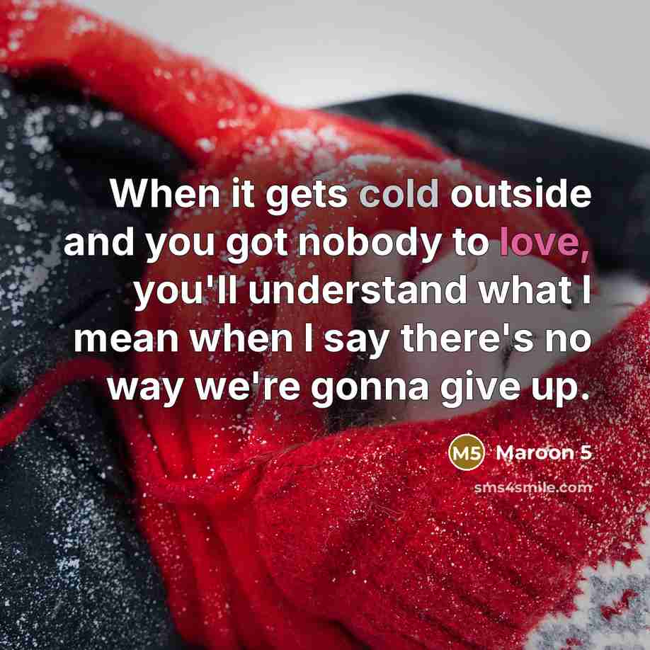 “When it gets cold outside and you got nobody to love, you'll understand what I mean when I say there's no way we're gonna give up.” quote by Maroon 5