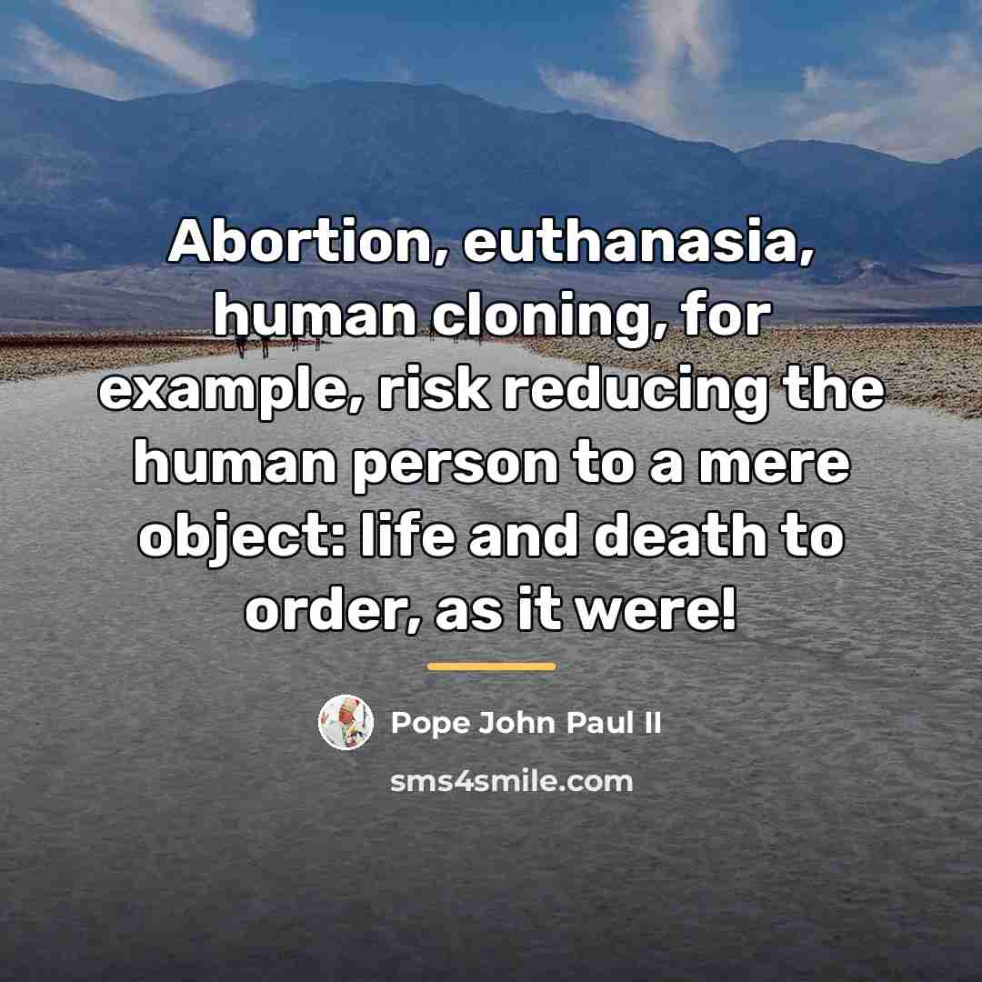 “Abortion, euthanasia, human cloning, for example, risk reducing the human…” quote by Pope John Paul II