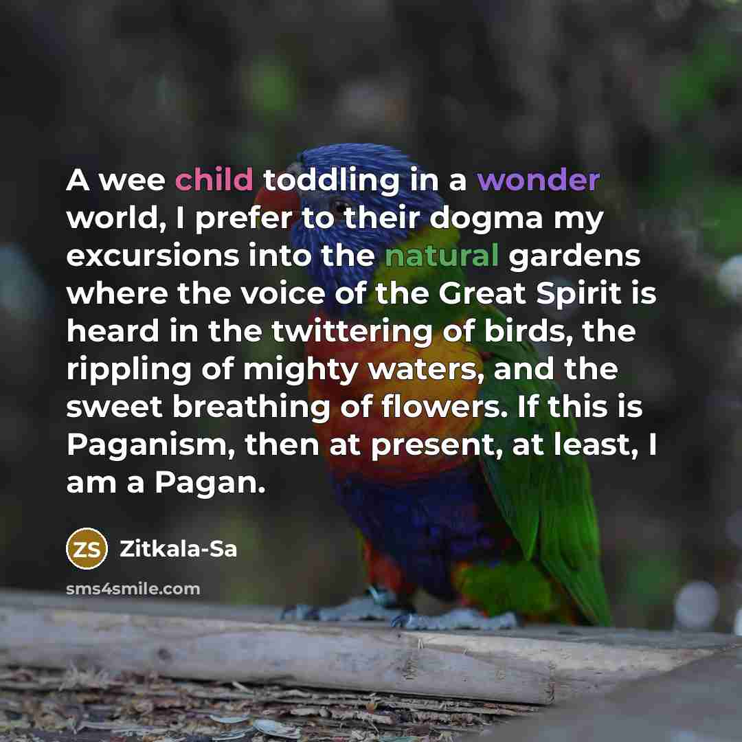 “A wee child toddling in a wonder world, I prefer…” quote by Zitkala-Sa