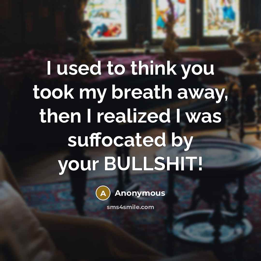 “I used to think you took my breath away, then I realized I was suffocated by your BULLSHIT!” quote by Anonymous