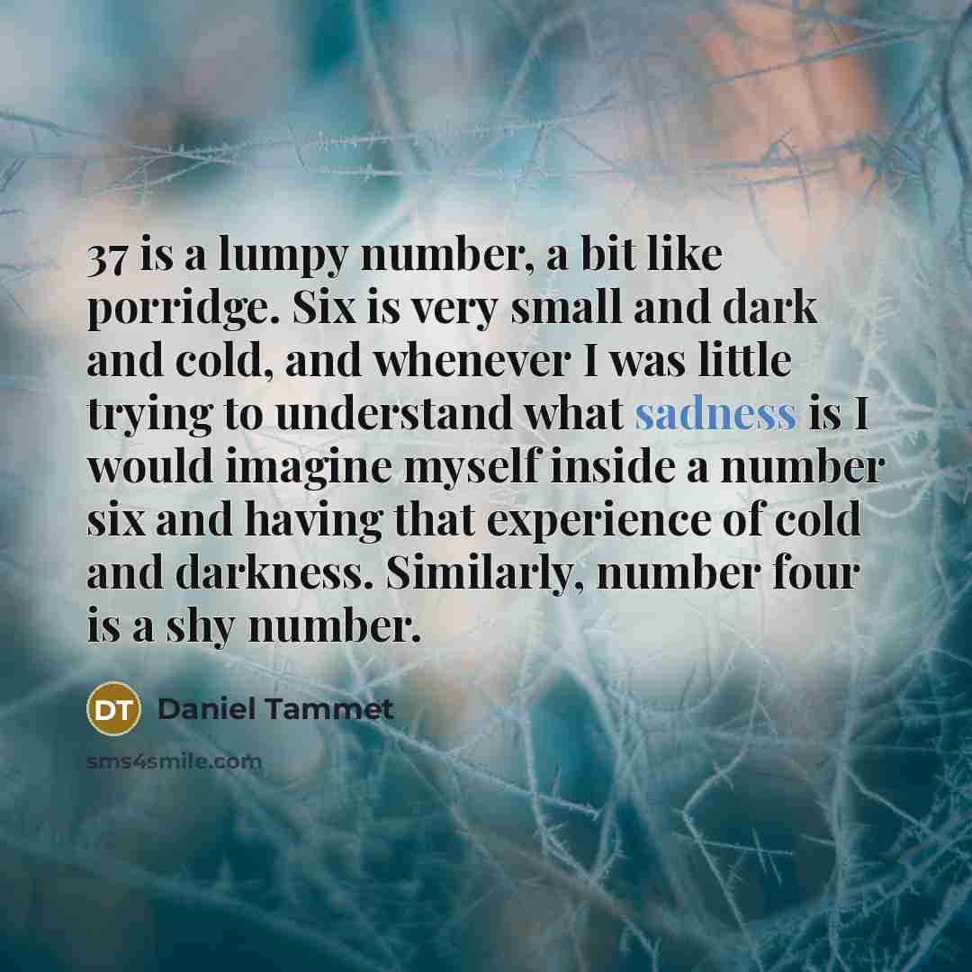 “37 is a lumpy number, a bit like porridge. Six…” quote by Daniel Tammet