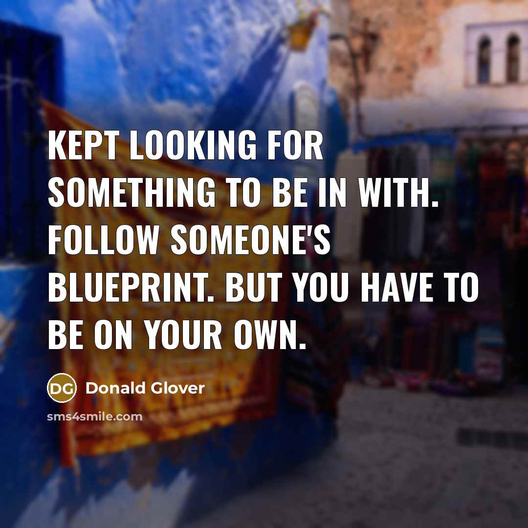 “Kept looking for something to be in with. Follow someone's blueprint. But you have to be on your own.” quote by Donald Glover