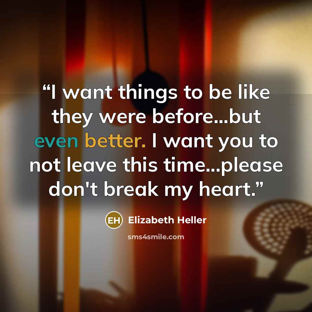 “I want things to be like they were before...but even better. I want you to not leave this time...please don't break my heart.” quote by Elizabeth Heller