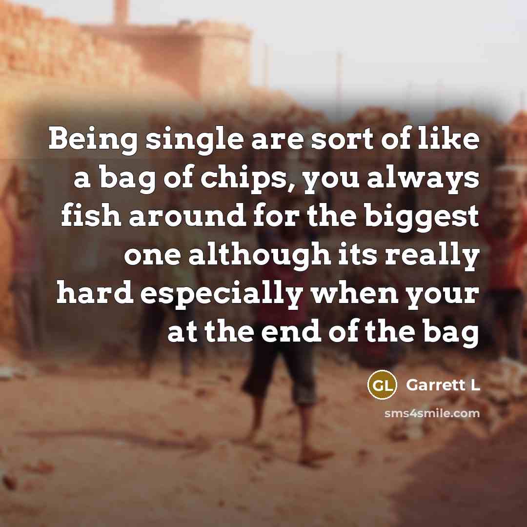 “Being single are sort of like a bag of chips, you always fish around for the biggest one although its really hard especially when your at the end of the bag” quote by Garrett L