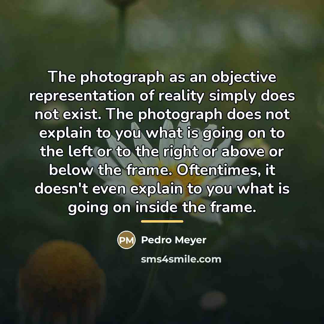 “The photograph as an objective representation of reality simply does…” quote by Pedro Meyer