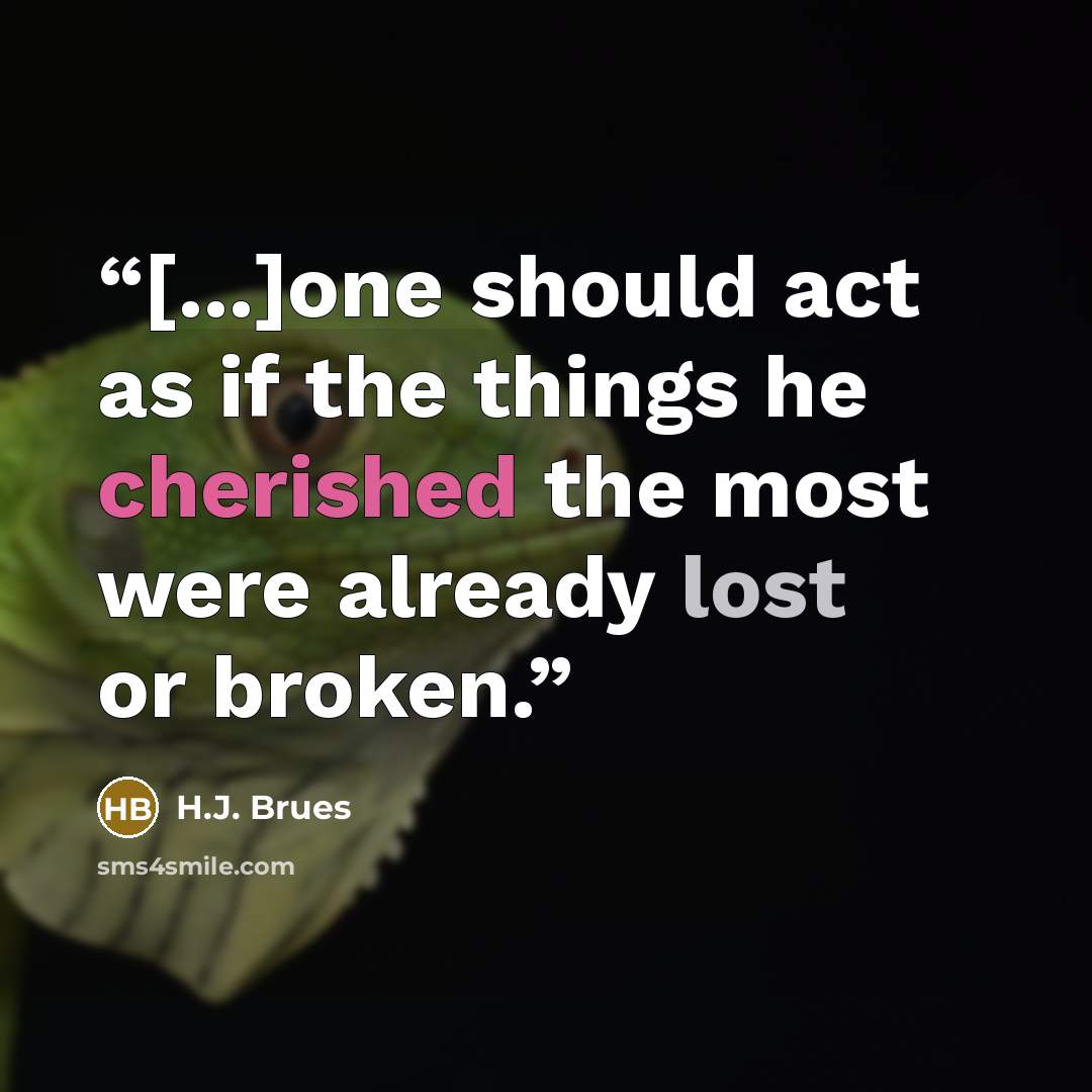 “[...]one should act as if the things he cherished the most were already lost or broken.” quote by H.J. Brues
