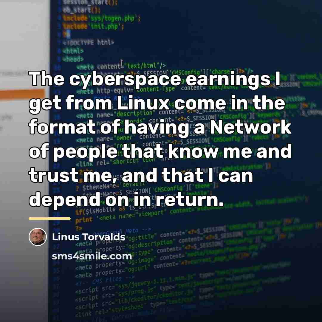 “The cyberspace earnings I get from Linux come in the…” quote by Linus Torvalds