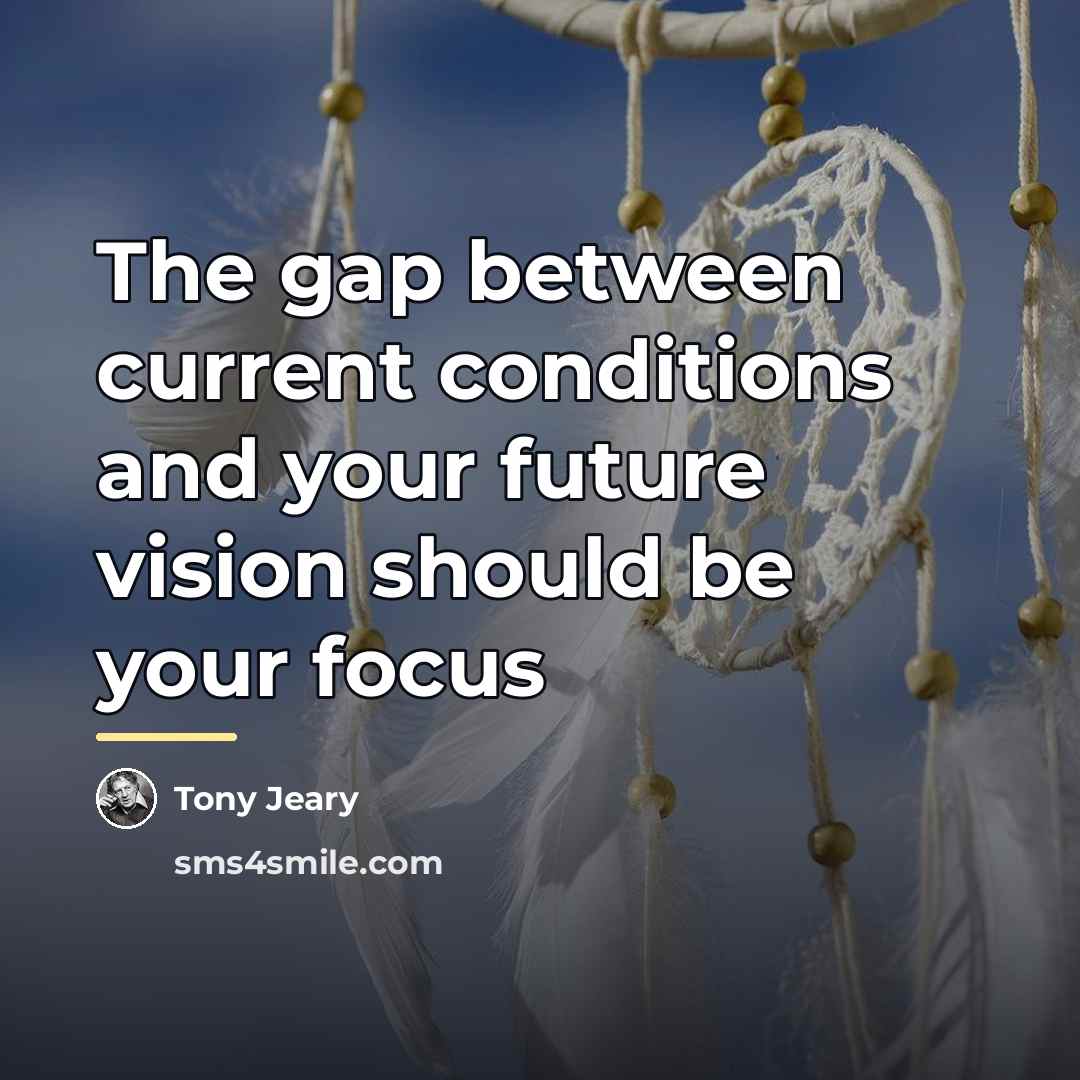 “The gap between current conditions and your future vision should…” quote by Tony Jeary