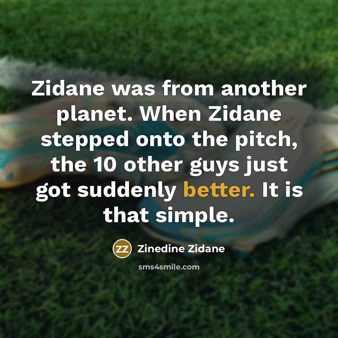 “Zidane was from another planet. When Zidane stepped onto the pitch, the 10 other guys just got suddenly better. It is that simple.” quote by Zinedine Zidane
