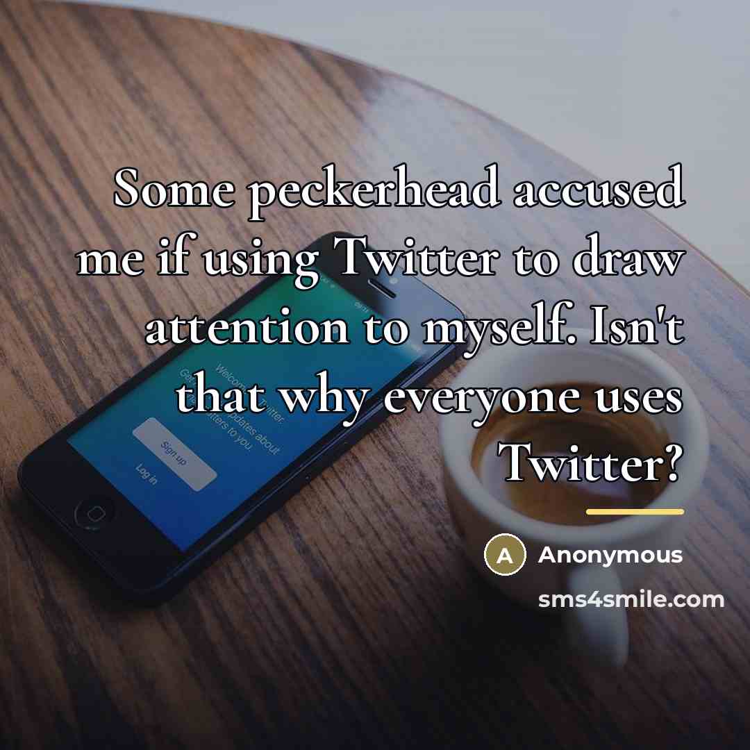 “Some peckerhead accused me if using Twitter to draw attention…” quote by Anonymous