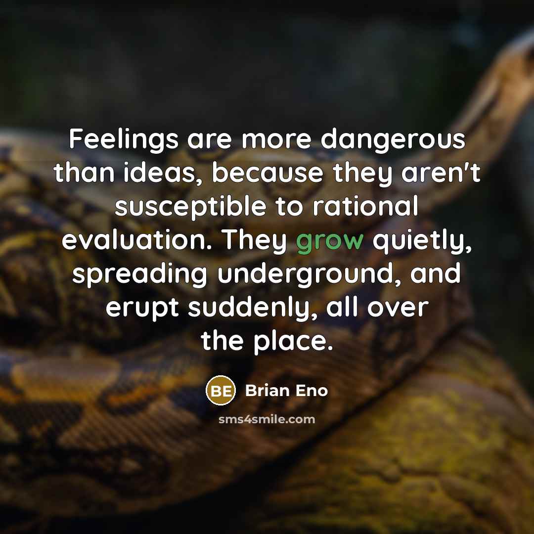 “Feelings are more dangerous than ideas, because they aren't susceptible…” quote by Brian Eno