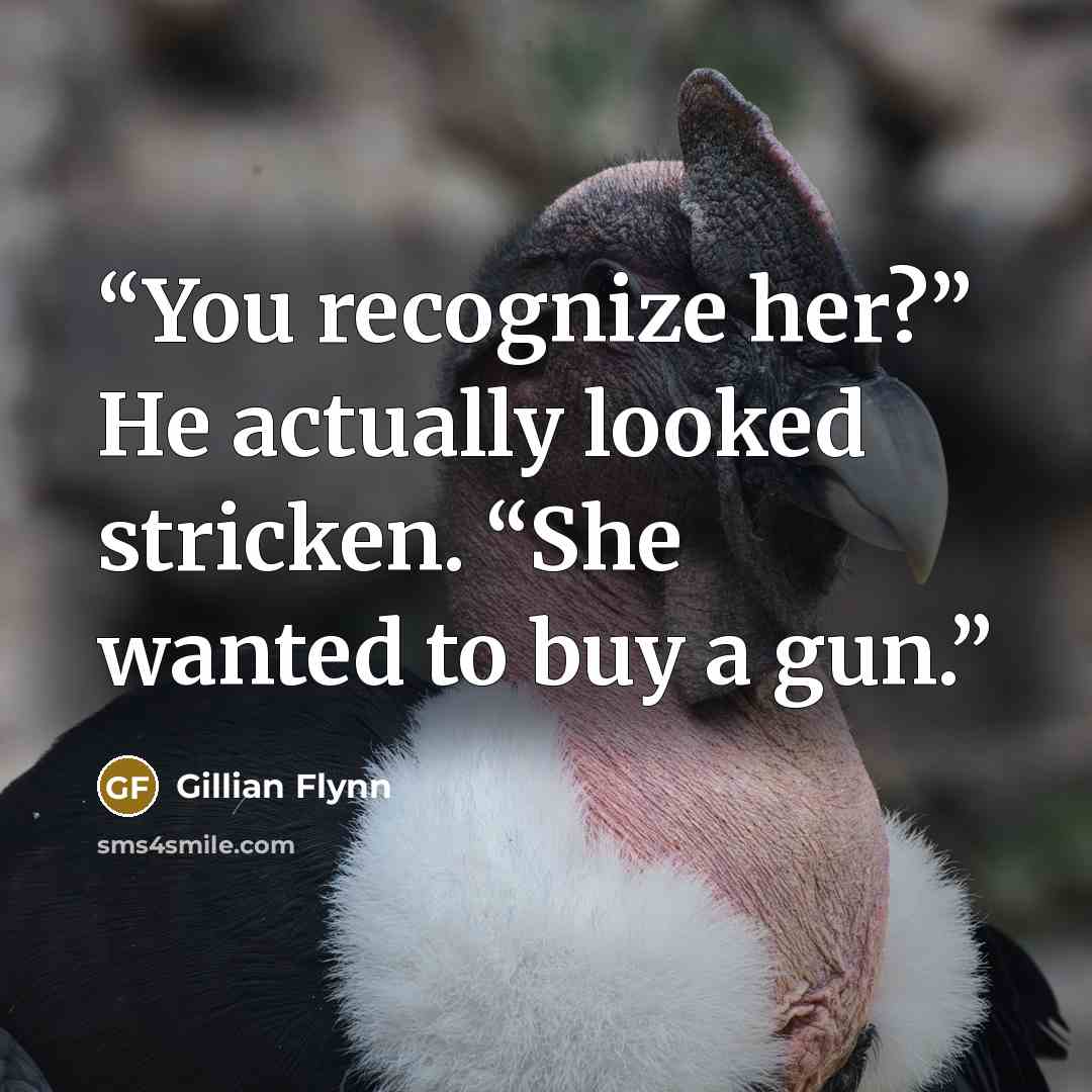 “You recognize her?” He actually looked stricken. “She wanted to buy a gun.” quote by Gillian Flynn