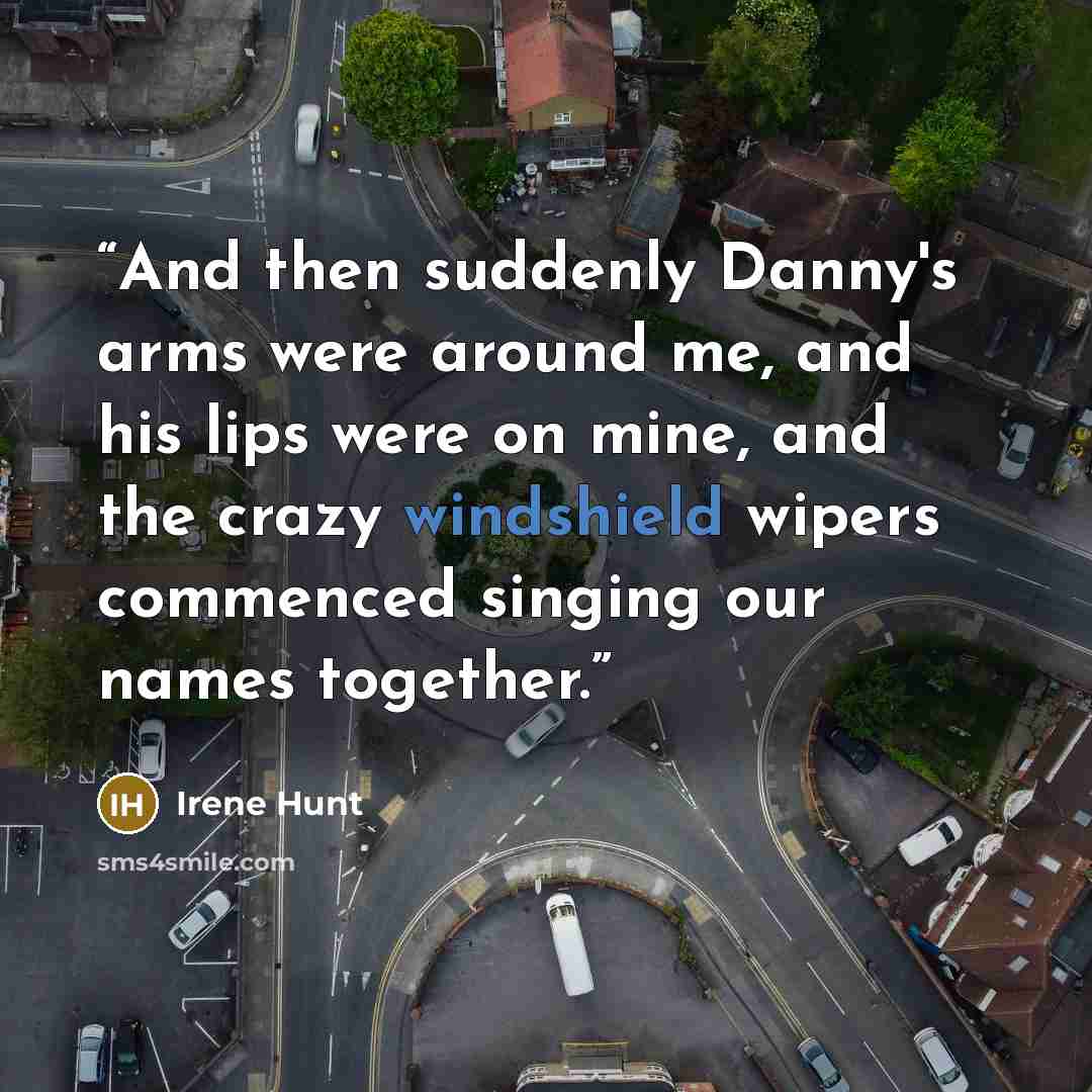 “And then suddenly Danny's arms were around me, and his lips were on mine, and the crazy windshield wipers commenced singing our names together.” quote by Irene Hunt