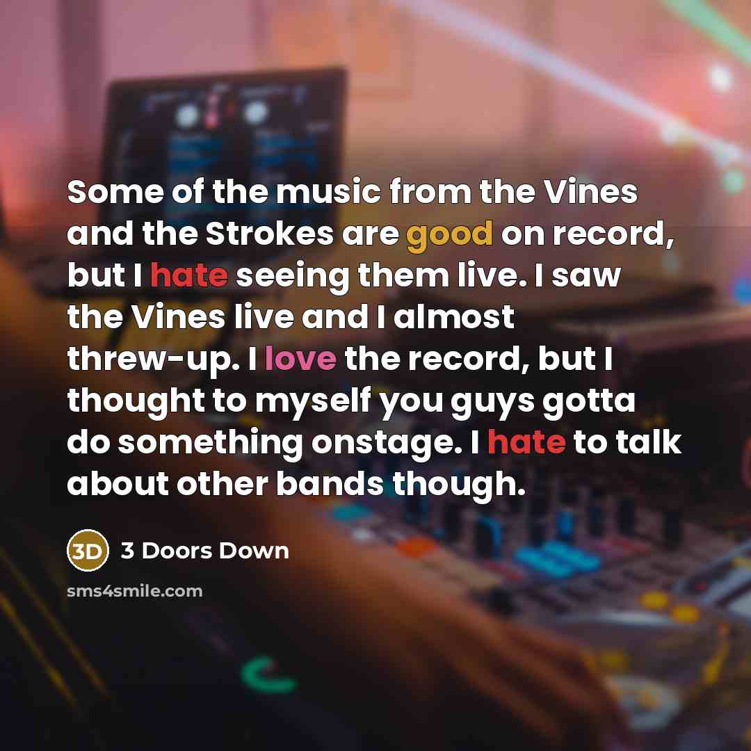“Some of the music from the Vines and the Strokes…” quote by 3 Doors Down