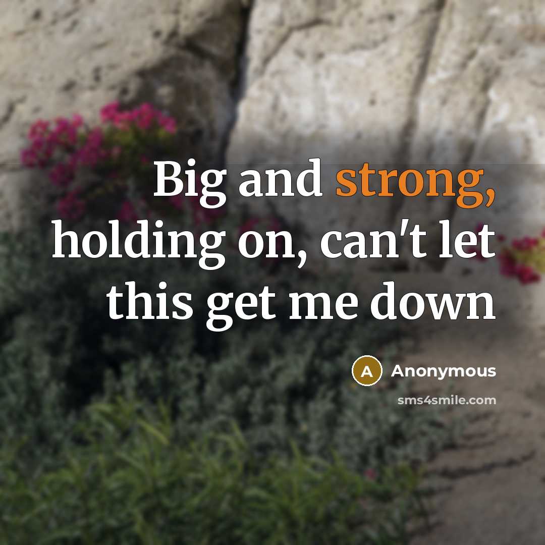 “Big and strong, holding on, can't let this get me…” quote by Anonymous