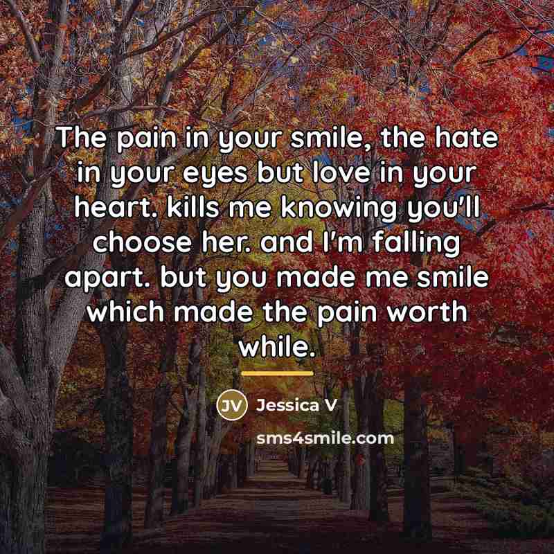 “The pain in your smile, the hate in your eyes…” quote by Jessica V