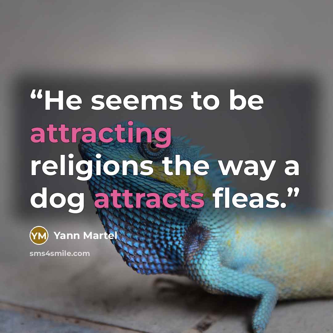 “He seems to be attracting religions the way a dog attracts fleas.” quote by Yann Martel