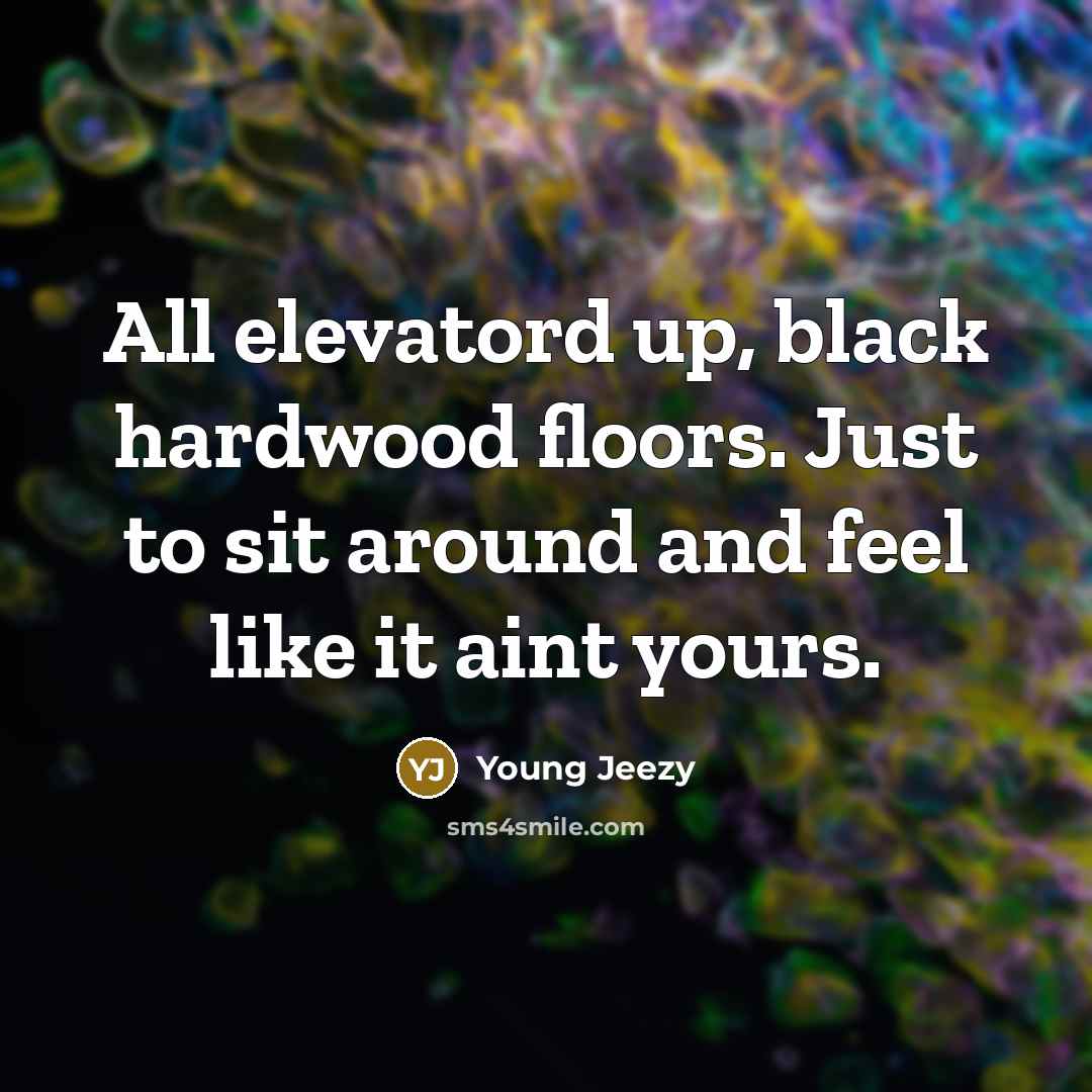 “All elevatord up, black hardwood floors. Just to sit around and feel like it aint yours.” quote by Young Jeezy