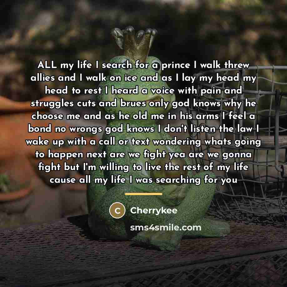 “ALL my life I search for a prince I walk…” quote by Cherrykee