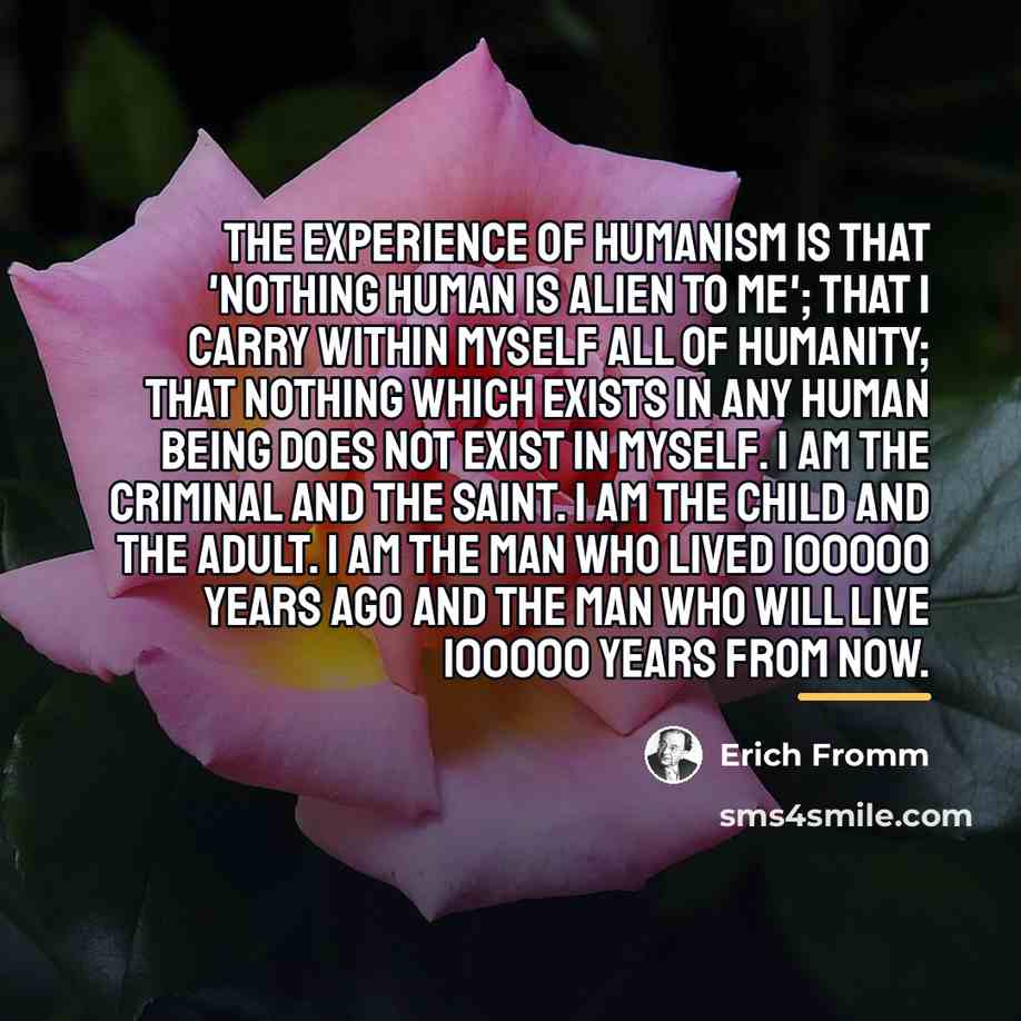 “The experience of humanism is that 'nothing human is alien…” quote by Erich Fromm