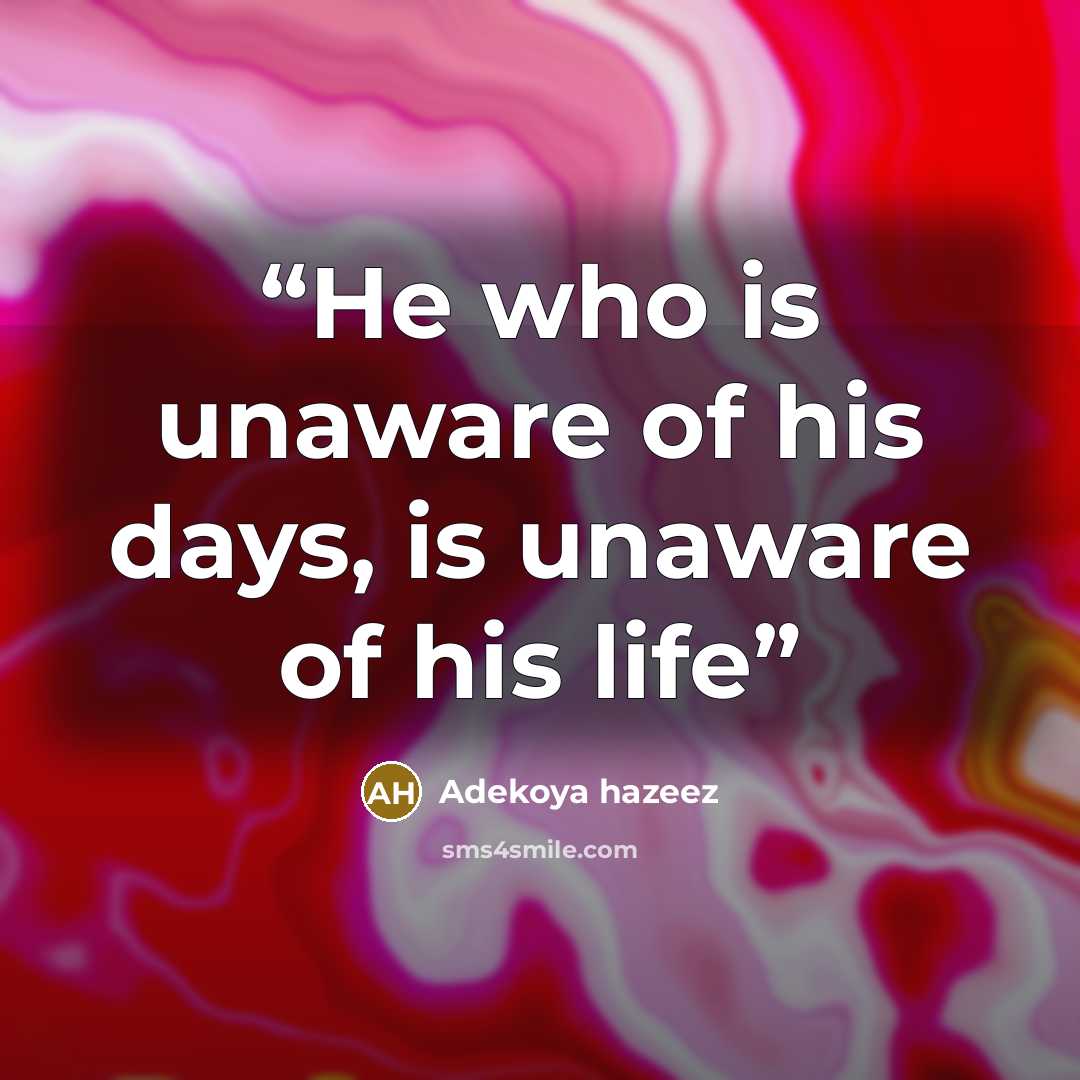 “He who is unaware of his days, is unaware of his life” quote by Adekoya hazeez