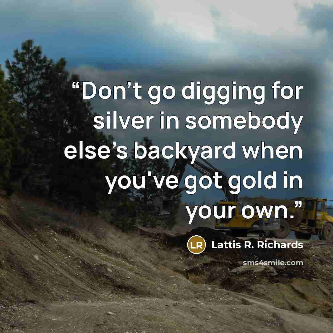 “Don't go digging for silver in somebody else's backyard when you've got gold in your own.” quote by Lattis R. Richards